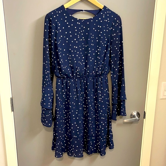 Q&A Dresses & Skirts - Bell Sleeve Navy Blue and Star Dress size S